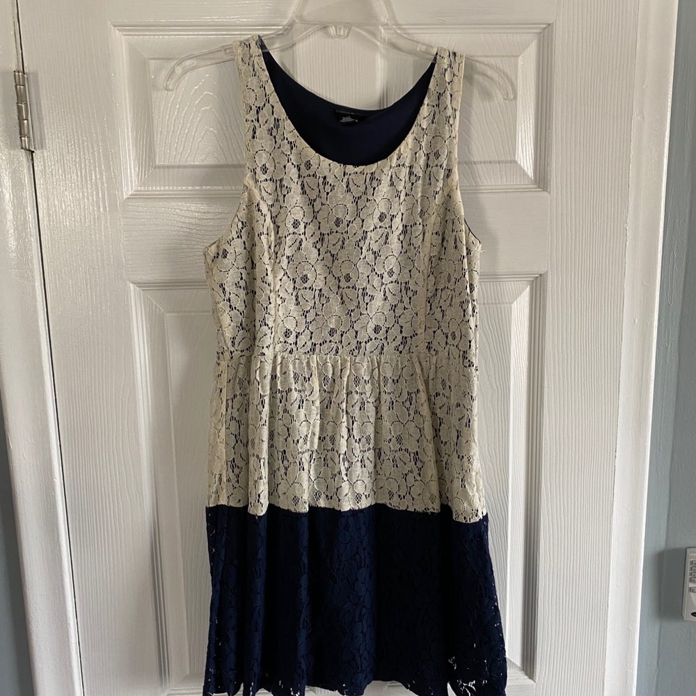 Cream and Navy Color Block Dress